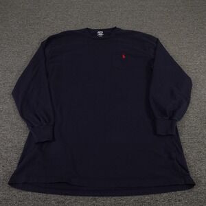 Polo Ralph Lauren Shirt Mens LT Navy Blue Long Sleeve Pocket Tee Red Pony Logo